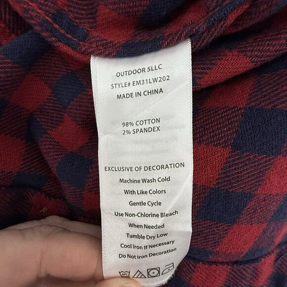 Eddie Bauer XL Buffalo Plaid Flannel Shirt Red Blue 100% Cotton Button Down - Picture 8 of 8